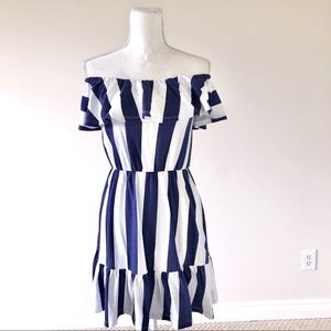 blue + white striped dress